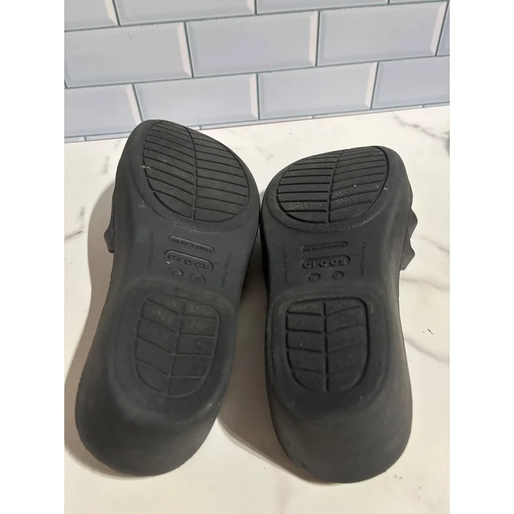 Crocs Rhonda Strappy Wedge Sandals Black Womens Size 8 Slip On Casual Shoes